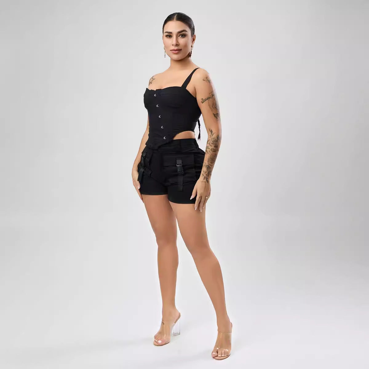 Sexy Non Stretch One Shoulder Top Lace up Single Breasted Boning Corset Irregular Asymmetric Vest