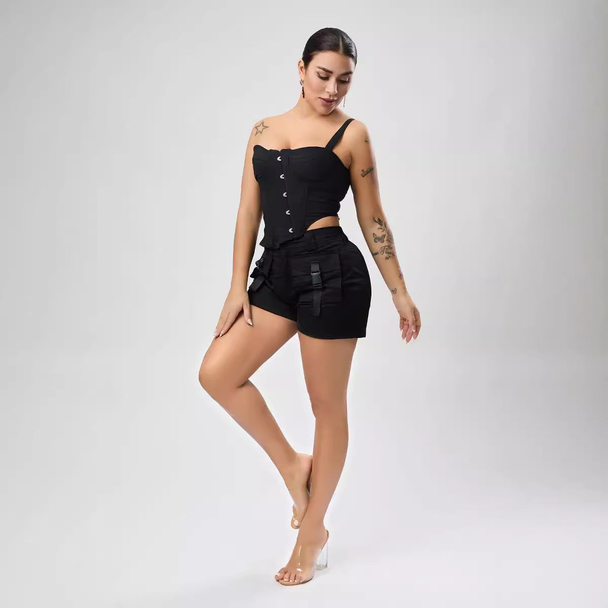 Sexy Non Stretch One Shoulder Top Lace up Single Breasted Boning Corset Irregular Asymmetric Vest