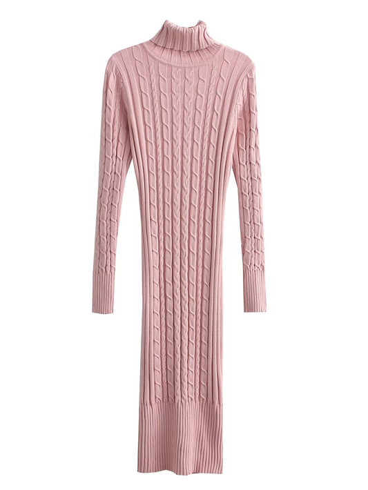 Early Autumn French Turtleneck Twist Knitted Long Sleeved Dress Skinny Sheath Split Bottoming Dress