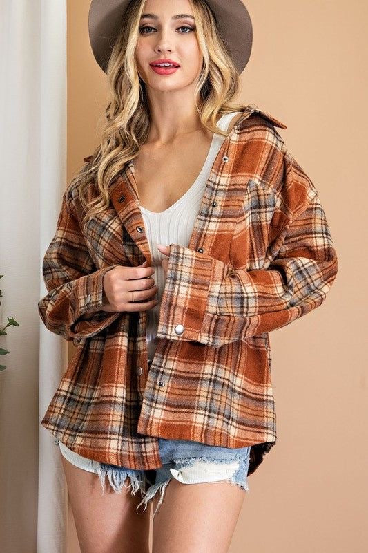 New Women Clothing Autumn Winter Plaid Coat Casual Loose Lapels Woolen Coat