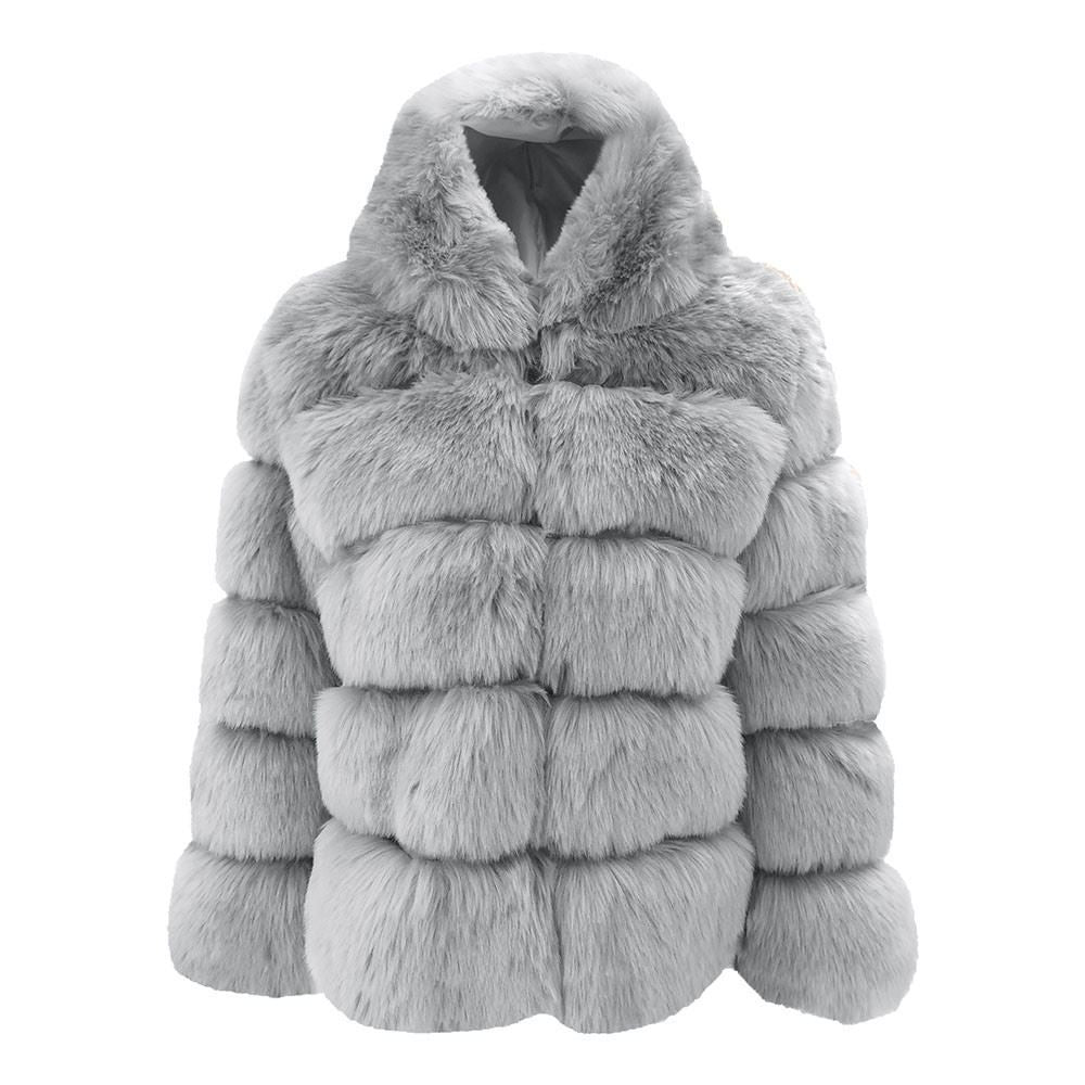 Autumn Winter Faux Fur Women Hooded Mid-Length Slim Fit Fox Fur Fur Coat for Women