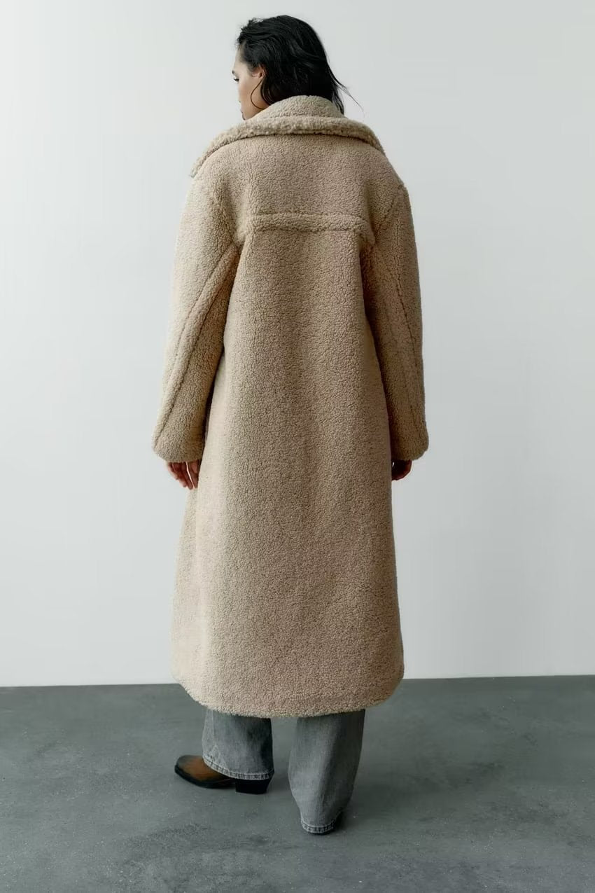 Faux Fur Particles Wool Coat Long Coat Teddy Bear Faux Fur Long Coat