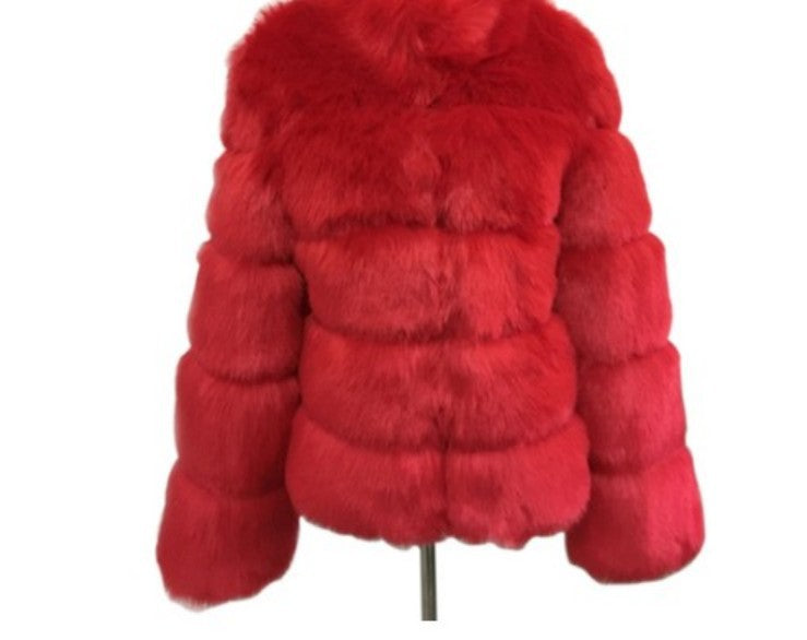 Autumn Winter Faux Fur Women Hooded Mid-Length Slim Fit Fox Fur Fur Coat for Women