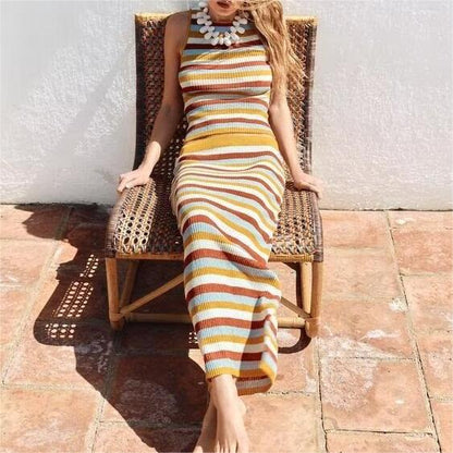 Spring Women Clothing Knitted Striped Coat Dress