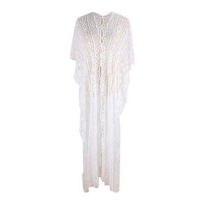 Mesh Embroidered Robe Loose Beach Dress Vacation Dress Beach Cover Up Sun Protection Clothing for Women