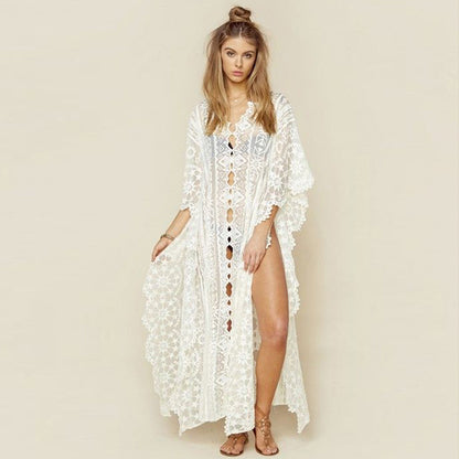 Mesh Embroidered Robe Loose Beach Dress Vacation Dress Beach Cover Up Sun Protection Clothing for Women