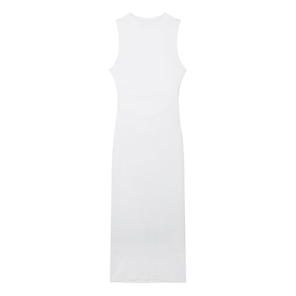 Spring Women Clothing Slim Fit Pleated Rib Sleeveless Dress