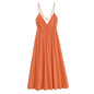 Spring Summer Orange Suspender Waist Strapless Dress Long Dress