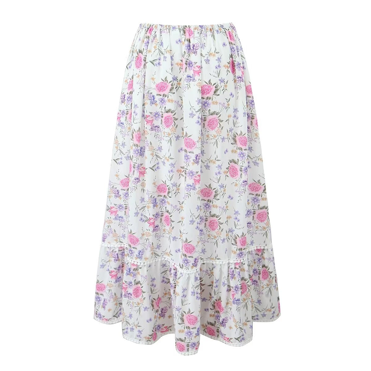 Painting Floral Skirt Women Spring Summer Midi Length A Line Skirt