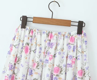 Painting Floral Skirt Women Spring Summer Midi Length A Line Skirt