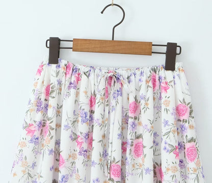 Painting Floral Skirt Women Spring Summer Midi Length A Line Skirt