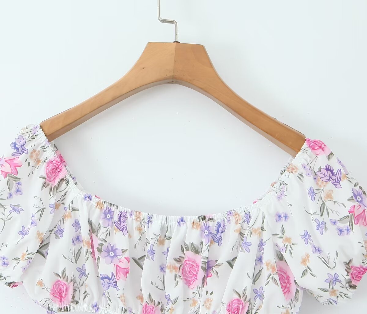 French Women Sexy Square Neck FloralShort Small Top