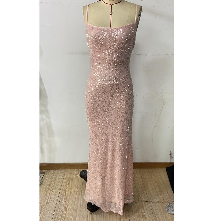 Spring Summer Women Clothing Light Luxury High Grade Dress Sequined Hip Toast Dress Evening Dress