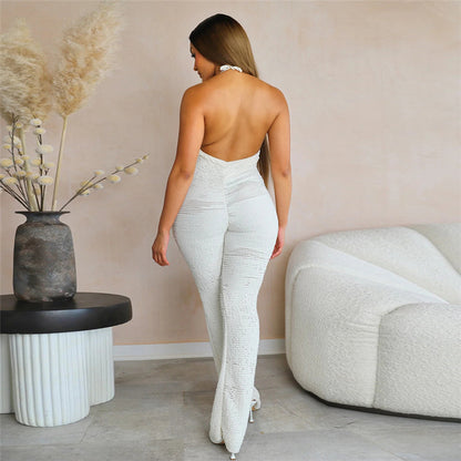 Summer Sexy Backless Low Cut Tight Lace up Halterneck Jumpsuit