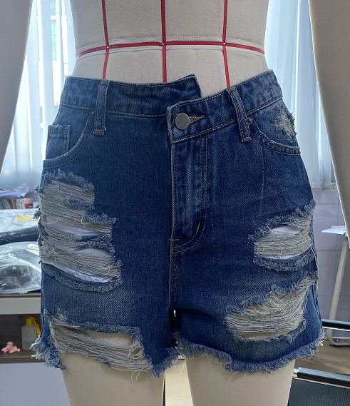 Ripped Shorts Split High Waist Denim Shorts Slimming Frayed Hem Denim Shorts