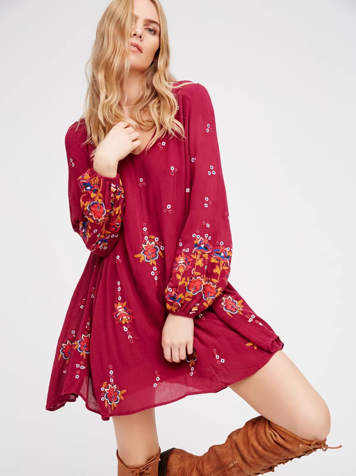 Loose Bohemian Embroidered Dress