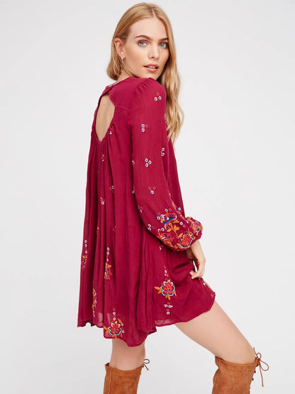 Loose Bohemian Embroidered Dress