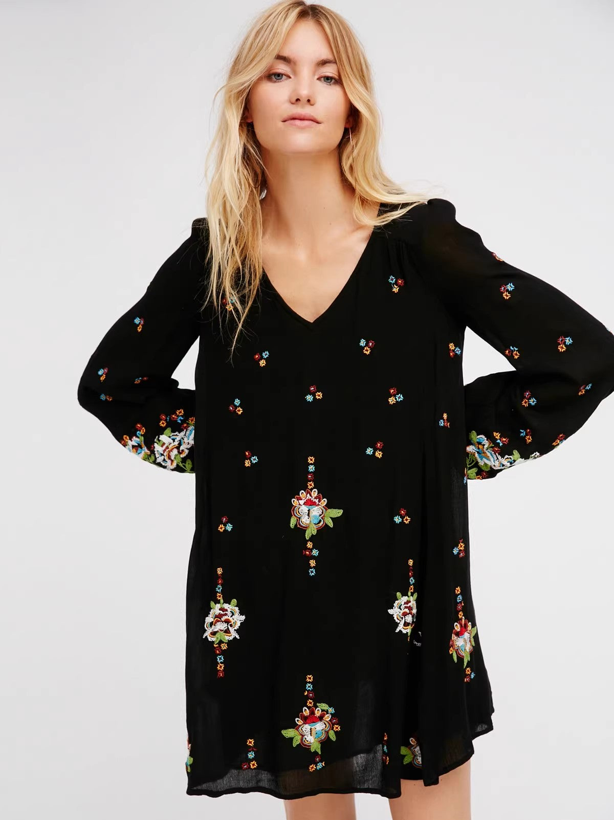 Loose Bohemian Embroidered Dress