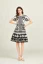 Women Summer Elegant Crew Neck Short Sleeve Belted A Line Dress
