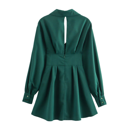 Summer Women Clothing Simple Lace Up Poplin Shirt Dress