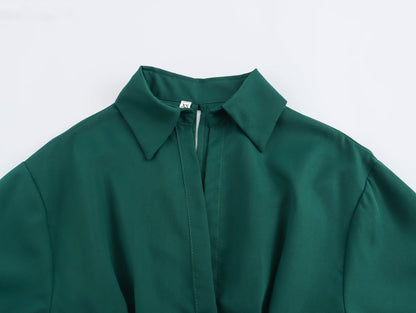 Summer Women Clothing Simple Lace Up Poplin Shirt Dress