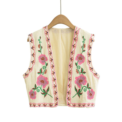 Women Two Color Embroidery Vest Jacket