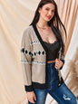 Sweater Women Clothing Spring Autumn Cardigan Sweater Coat U Collar Contrast Color