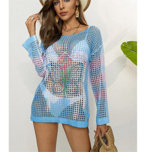 Idle Pullover Sweater Women Thin Seaside Holiday Bikini Cover Up Blouse Beach Mid Length Sunscreen Shirt