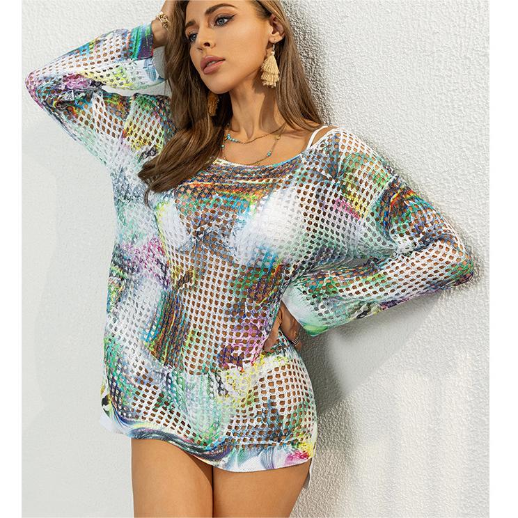 Bikini Cover Up Loose Sun Protection Shirt Idle See Through Blouse Thin T Shirt Women Summer Long Sleeved Shirt