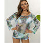 Bikini Cover Up Loose Sun Protection Shirt Idle See Through Blouse Thin T Shirt Women Summer Long Sleeved Shirt