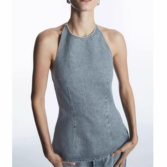 Summer Women Street Neck Sleeveless Denim Top