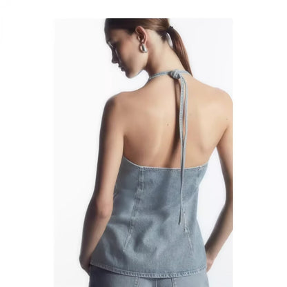 Summer Women Street Neck Sleeveless Denim Top