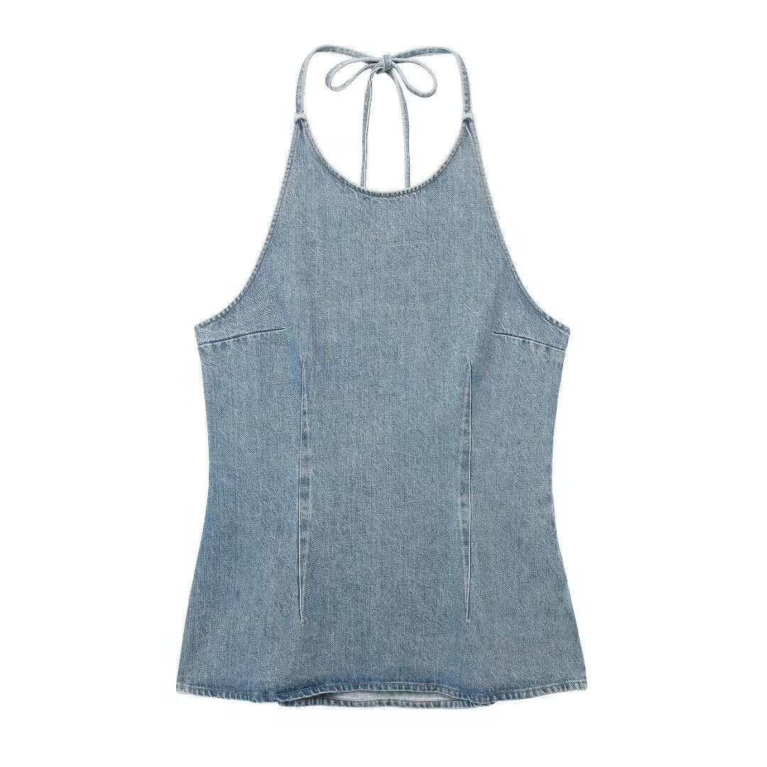 Summer Women Street Neck Sleeveless Denim Top