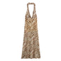 Summer Women Clothing Printed Silk Net Hanging Collar Dress