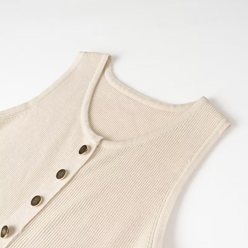 Summer Elegance Sleeveless Round Neck Slim Knit Dress
