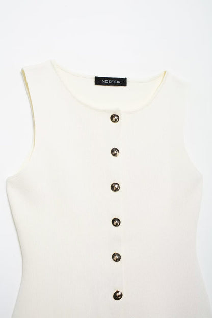 Summer Women Street Vest Golden Button Plain Stitch Vest