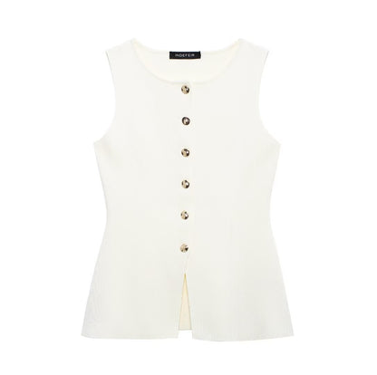 Summer Women Street Vest Golden Button Plain Stitch Vest