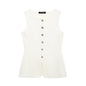 Summer Women Street Vest Golden Button Plain Stitch Vest