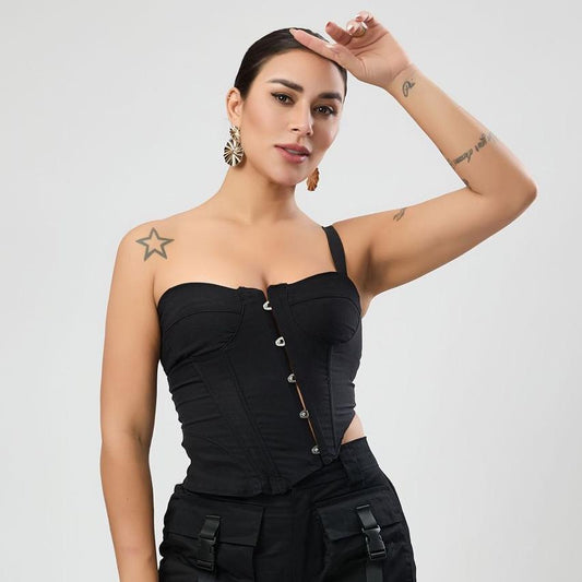 Sexy Non Stretch One Shoulder Top Lace up Single Breasted Boning Corset Irregular Asymmetric Vest