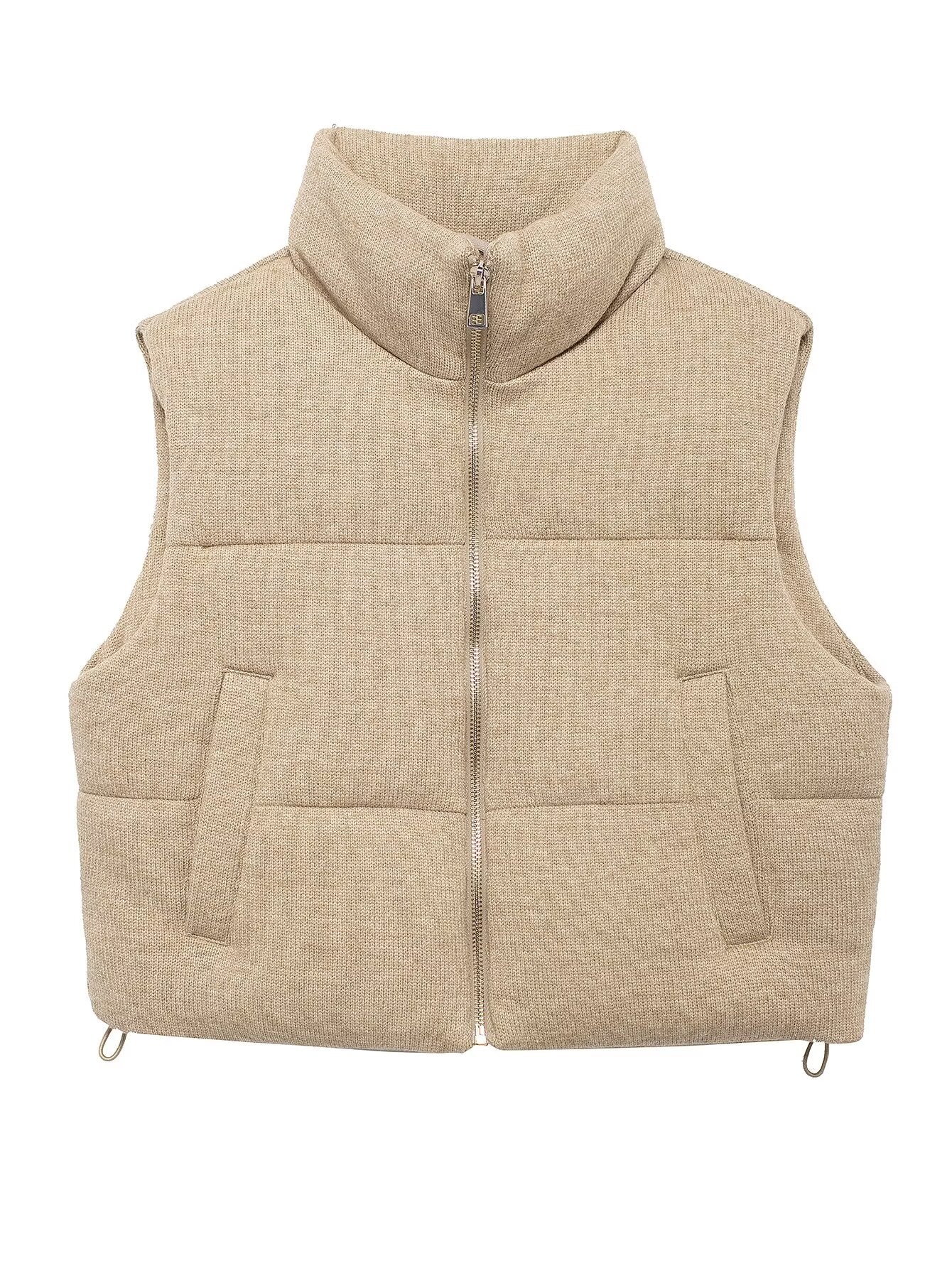 Autumn All Matching Knitted Sleeveless Cotton Padded Jacket Vest Women Clothing