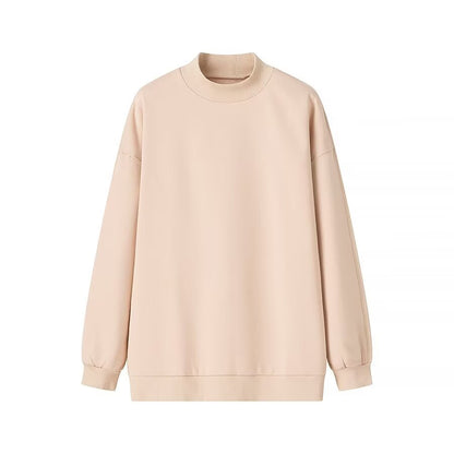 Autumn Winter Simple Loose Casual Half Turtleneck Fleece lined Solid Color Sweatshirt Sweater Women