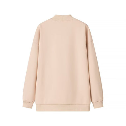 Autumn Winter Simple Loose Casual Half Turtleneck Fleece lined Solid Color Sweatshirt Sweater Women