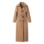 Women Clothing Casual Long Belt Woolen Coat