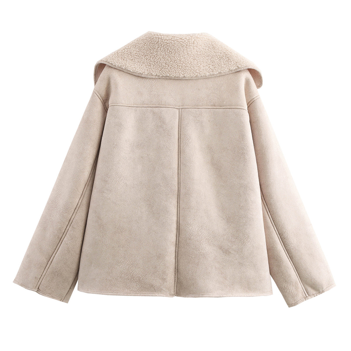 Fall Women Clothing Fashionable Simple Three Color Faux Shearling Jacket Long Sleeved Coat