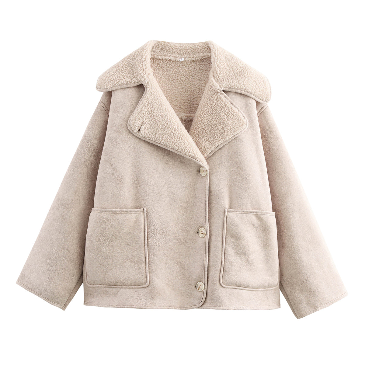 Fall Women Clothing Fashionable Simple Three Color Faux Shearling Jacket Long Sleeved Coat
