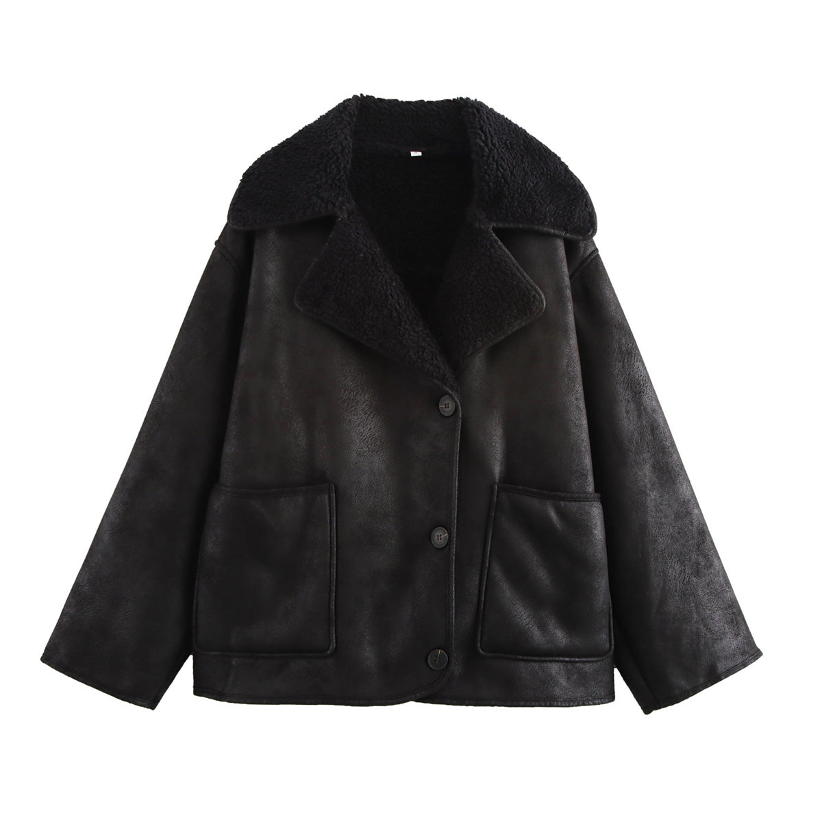Fall Women Clothing Fashionable Simple Three Color Faux Shearling Jacket Long Sleeved Coat
