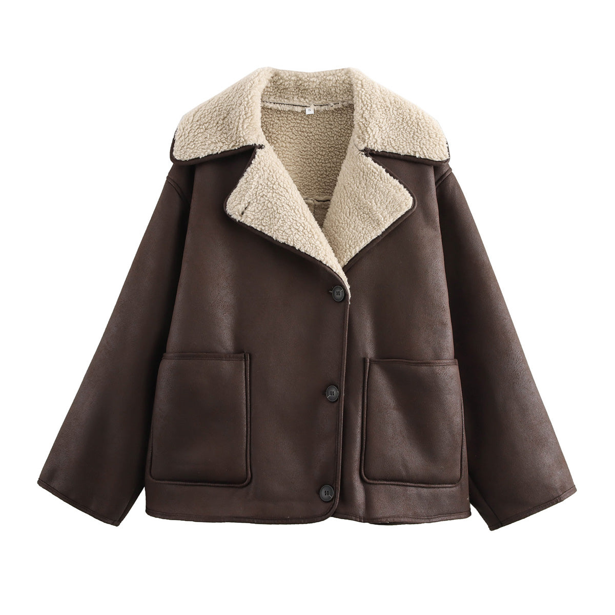 Fall Women Clothing Fashionable Simple Three Color Faux Shearling Jacket Long Sleeved Coat