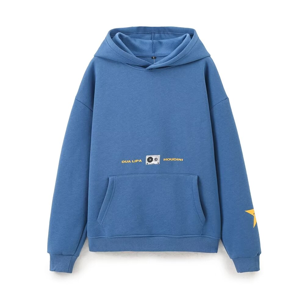 French Casual Loose Idle Sense Letter Graphic Printed Hooded Long Sleeve Sweater