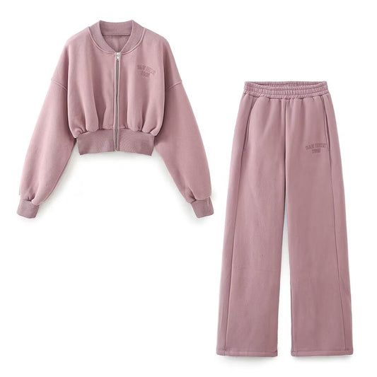 Embroidered wash-effect sweatshirt set women's clothing