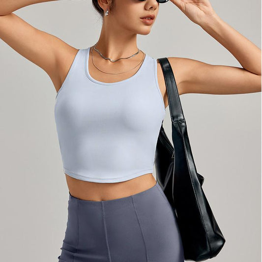 Sexy Waist Tight Sports Vest Outer Wear with Chest Pad No Running Cup Sports Fitness Top Slim Yoga Vest